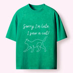 Kyoto-Lion Funny Cat Lover Meme Line Art Washed T-Shirt