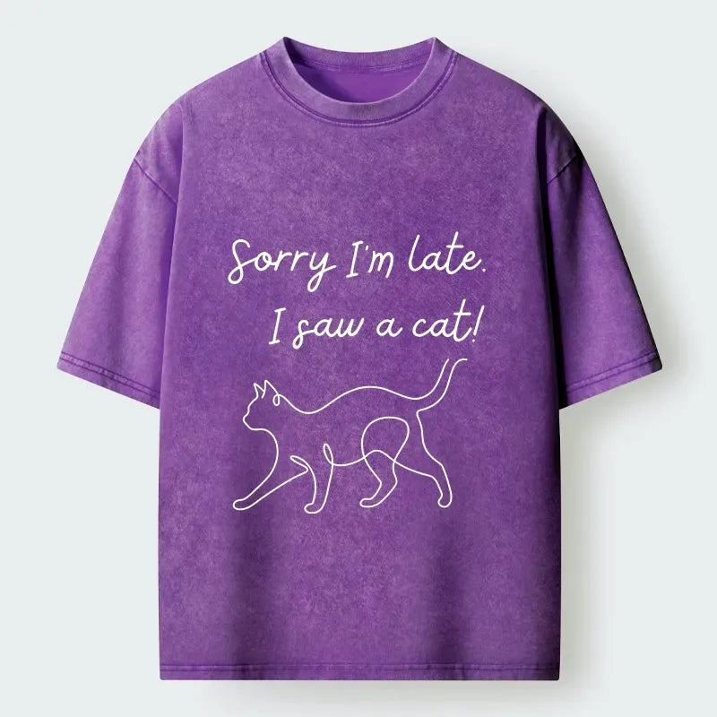 washed japanese cat t-shirt for vacation