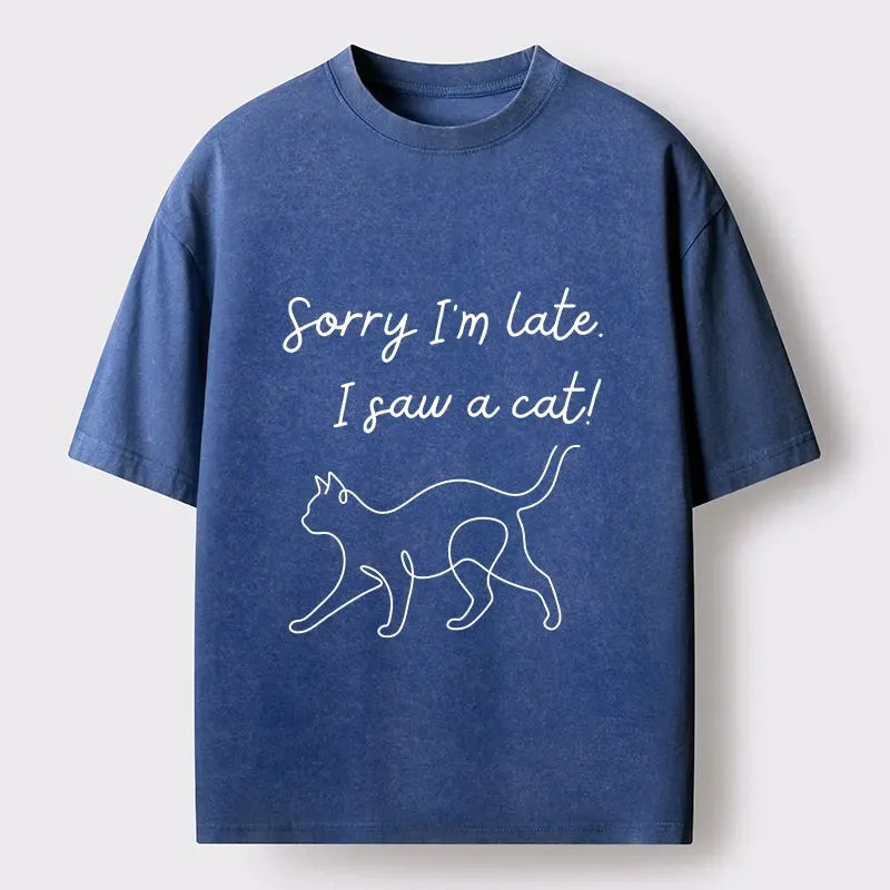 Kyoto-Lion Funny Cat Lover Meme Line Art Washed T-Shirt