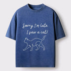 Kyoto-Lion Funny Cat Lover Meme Line Art Washed T-Shirt