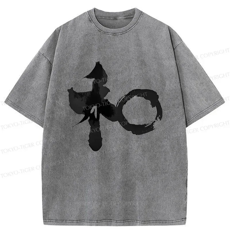 Japanese Kanji Washed T-Shirt for Daily Wear