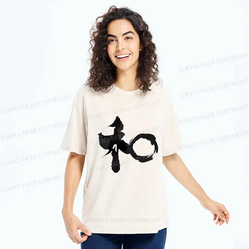 Kyoto-Lion Peace Kanji Washed T-Shirt