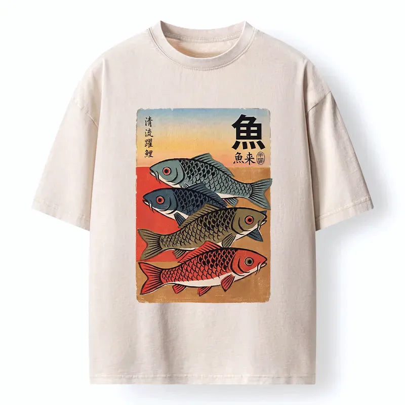 Kyoto-Lion Retro Fish Poster Washed T-Shirt