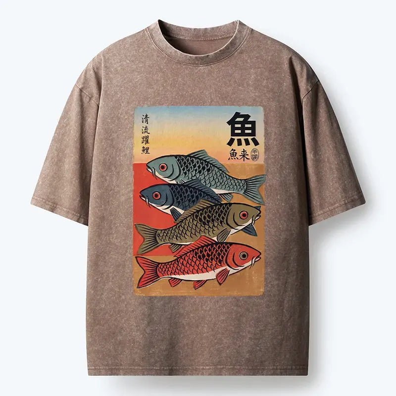 Kyoto-Lion Retro Fish Poster Washed T-Shirt