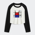 Kyoto-Lion Abstract Art Cat Women's Crop Raglan T-Shirt