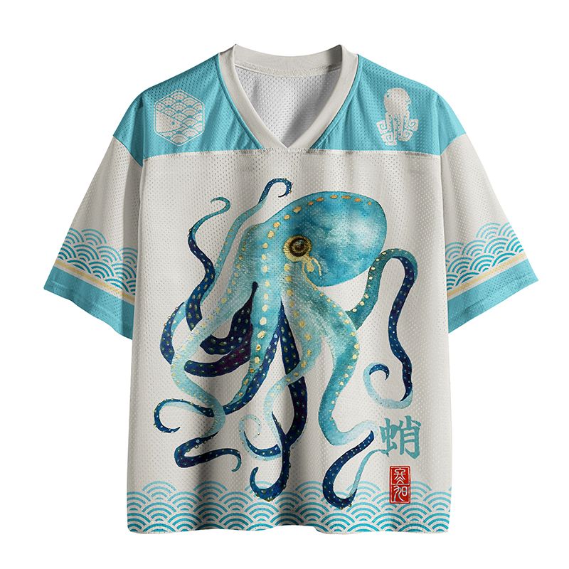 Soft Ukiyo-e Octopus Jersey for Casual