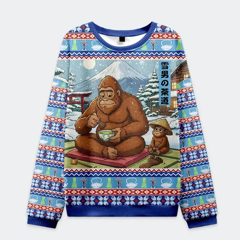 Kyoto-Lion Yukio Grinds Matcha Christmas Ugly Sweatshirt