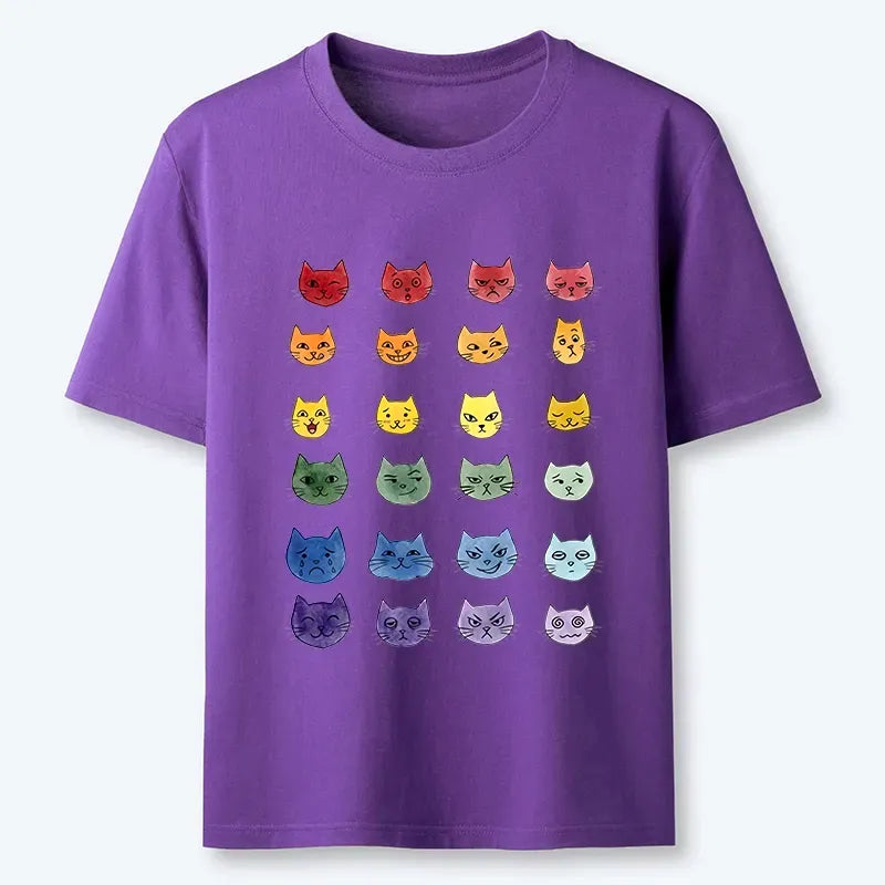 Watercolor Rainbow Cat T-Shirt for Streetwear