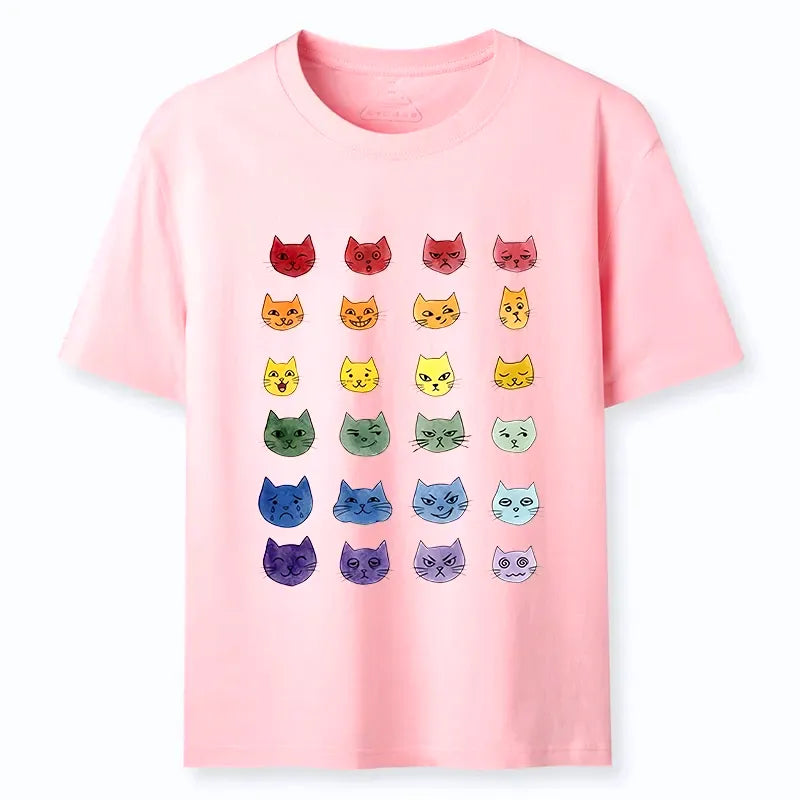 Watercolor Rainbow Cat T-Shirt for Streetwear