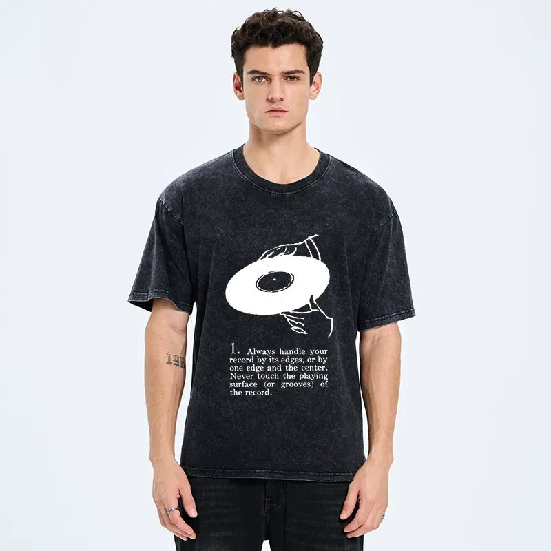 Kyoto-Lion Retro Record Music Washed T-Shirt