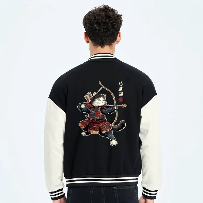 Kyoto-Lion Kyudo Samurai Cat Embroidery Varsity Jacket