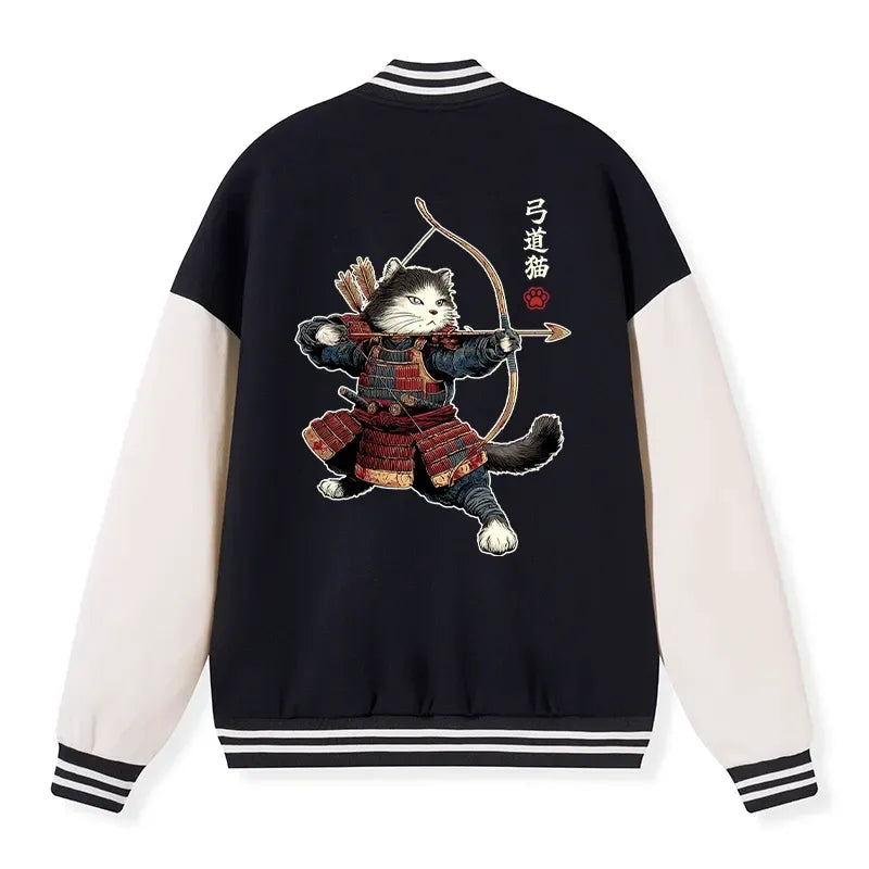 Kyoto-Lion Kyudo Samurai Cat Embroidery Varsity Jacket