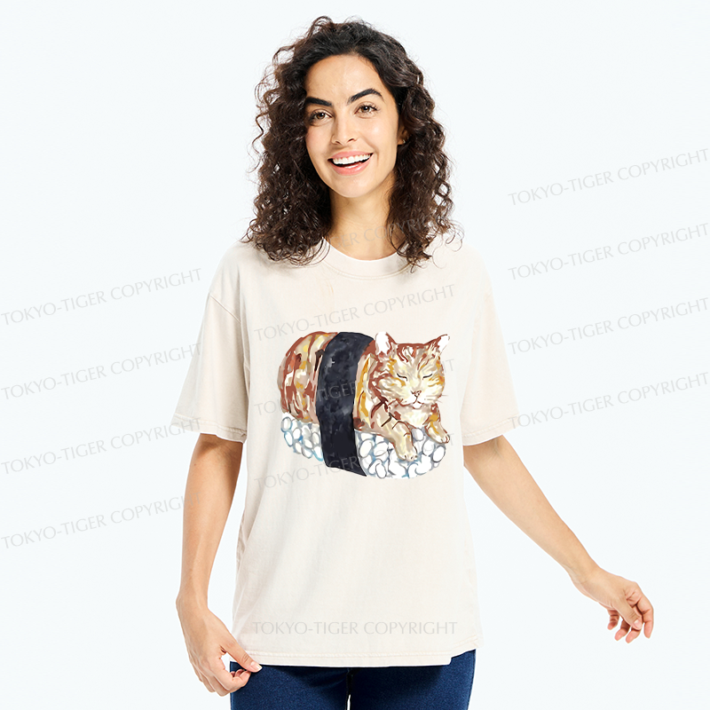 Kyoto-Lion Sushi Cat Washed T-Shirt