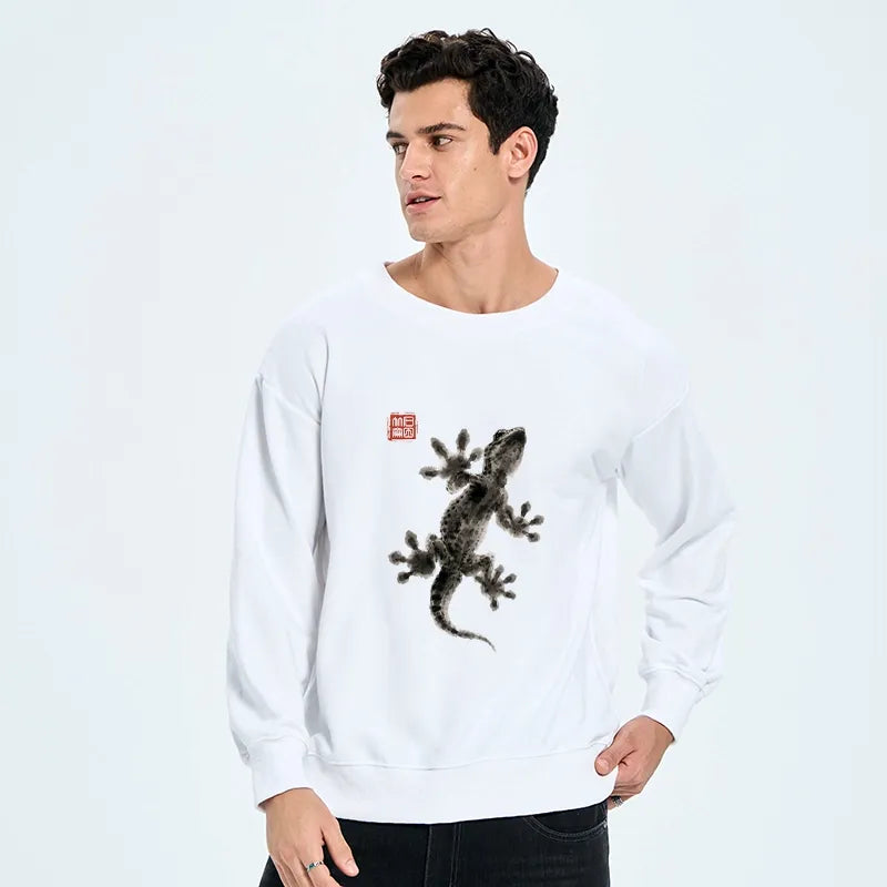 Kyoto-Lion Minimal Asian Ink Brush Gecko Vibe Classic Sweatshirt