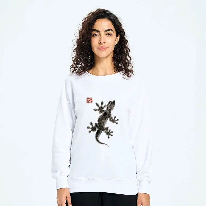 Kyoto-Lion Minimal Asian Ink Brush Gecko Vibe Classic Sweatshirt