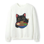 Kyoto-Lion Black Cat Ate Japan Ramen Waffle Sweatshirt