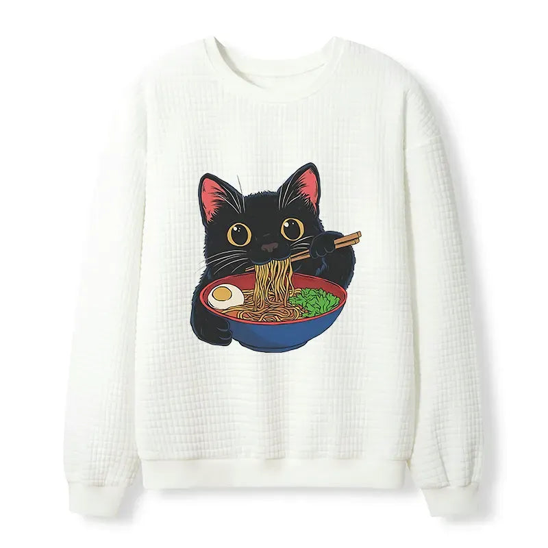 Kyoto-Lion Black Cat Ate Japan Ramen Waffle Sweatshirt