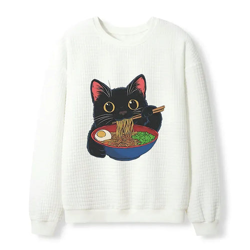 Kyoto-Lion Black Cat Ate Japan Ramen Waffle Sweatshirt