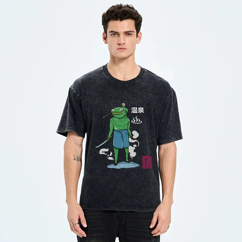 frog samurai bathing t-shirt trendy gift