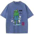Kyoto-Lion Frog Samurai Bathing In Hot Spring Washed T-Shirt