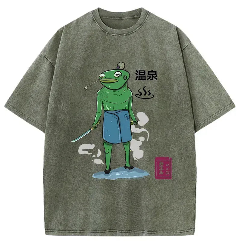 Japanese frog samurai hot spring t-shirt