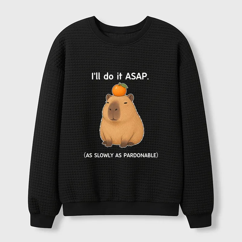 Kyoto-Lion Slow Task Capybara Meme Waffle Sweatshirt