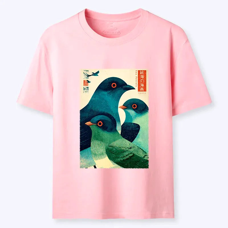 Woodblock Print Short Sleeve T-Shirt on Sale