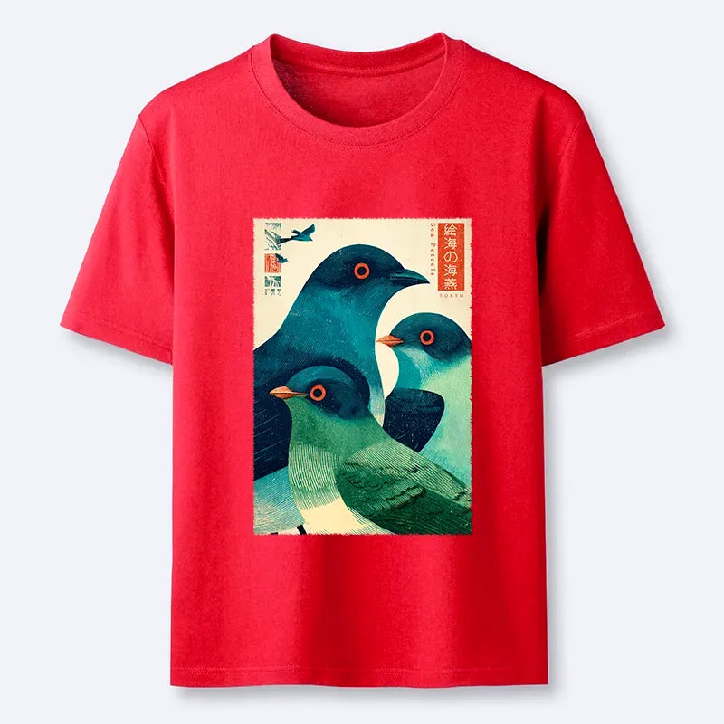 Woodblock Print Short Sleeve T-Shirt on Sale