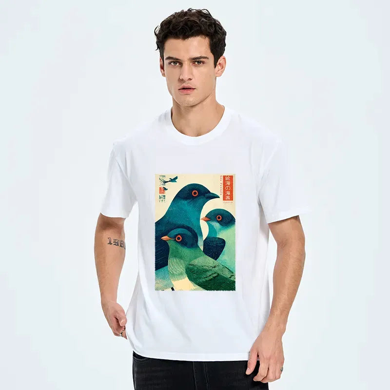 Woodblock Print Short Sleeve T-Shirt on Sale