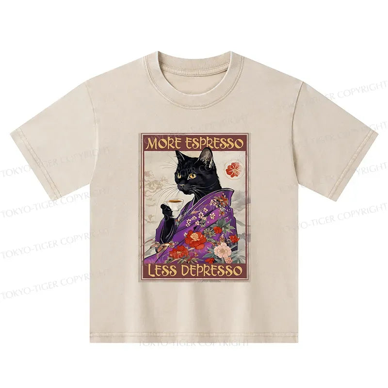kids washed t-shirt japanese cat print