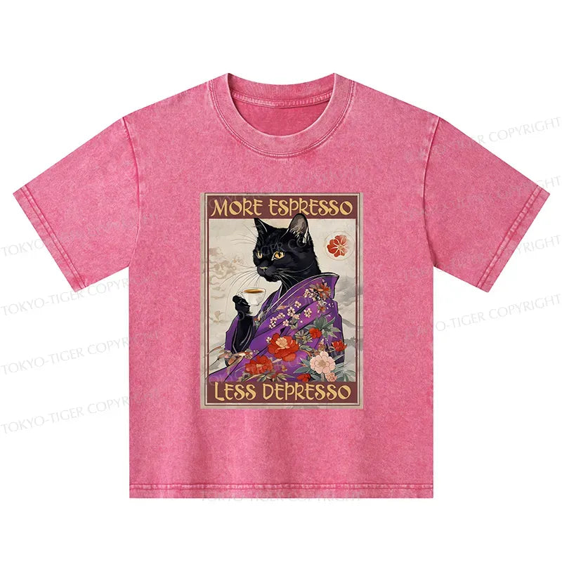 kids washed t-shirt japanese cat print
