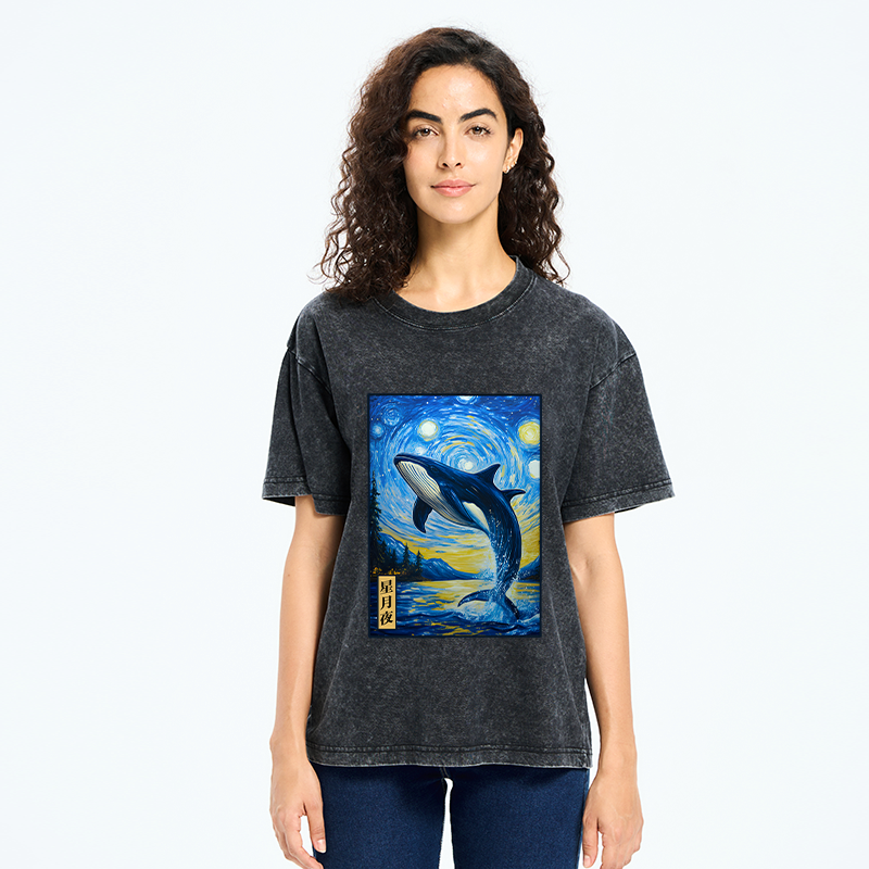 Japanese vintage whale t-shirt for streetwear