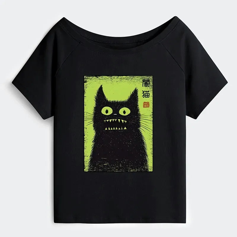 Japanese Spooky Cat T-Shirt for Women