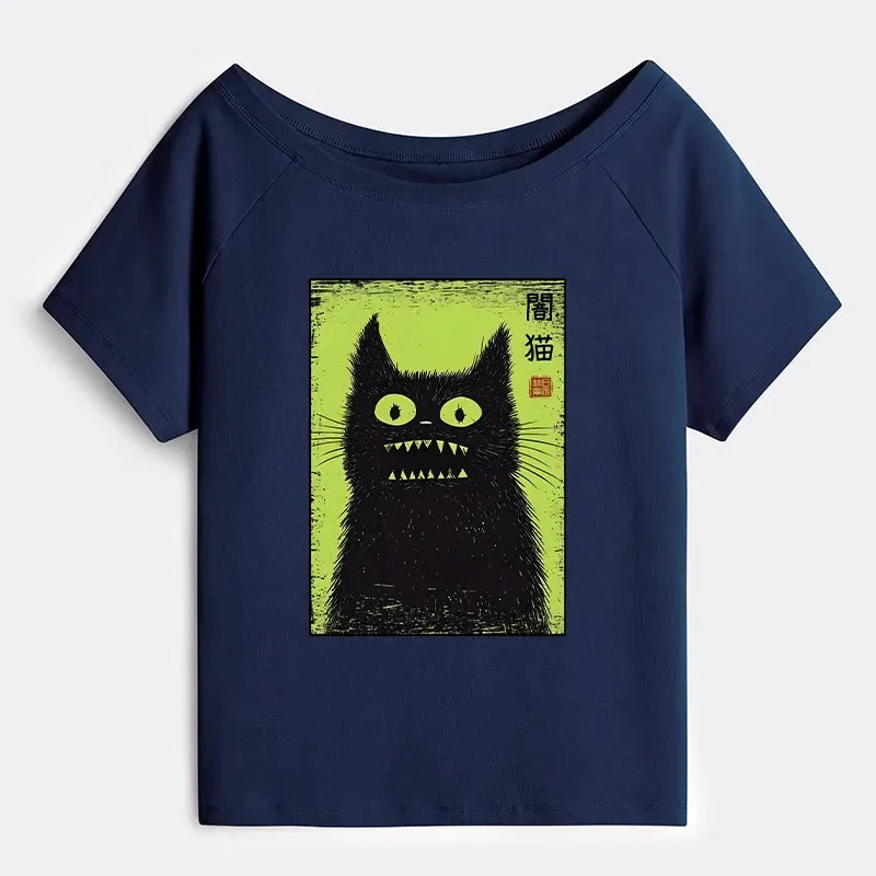 Japanese Spooky Cat T-Shirt for Women