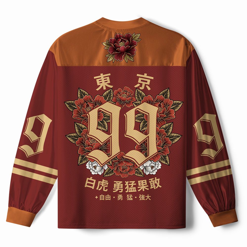 Kyoto-Lion Oriental Tiger Peony Brave Power #99 Paneled Long Sleeve Jersey