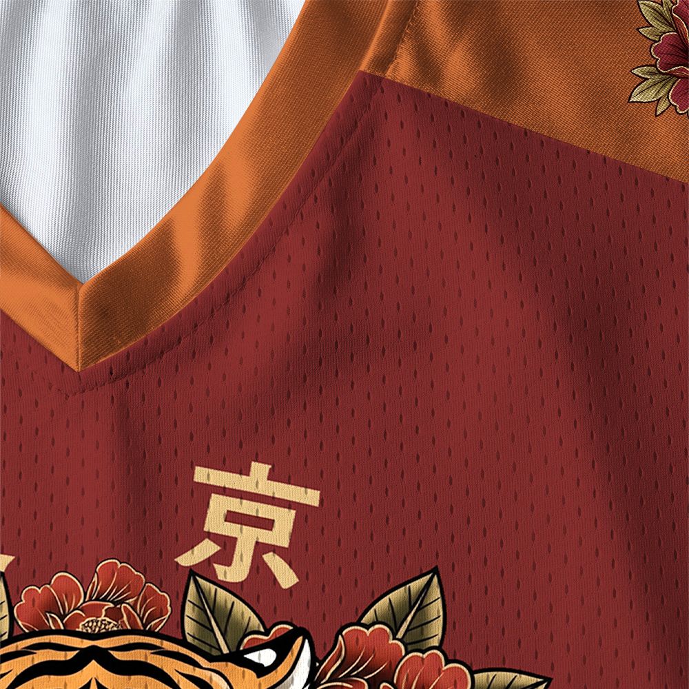 Kyoto-Lion Oriental Tiger Peony Brave Power #99 Paneled Long Sleeve Jersey