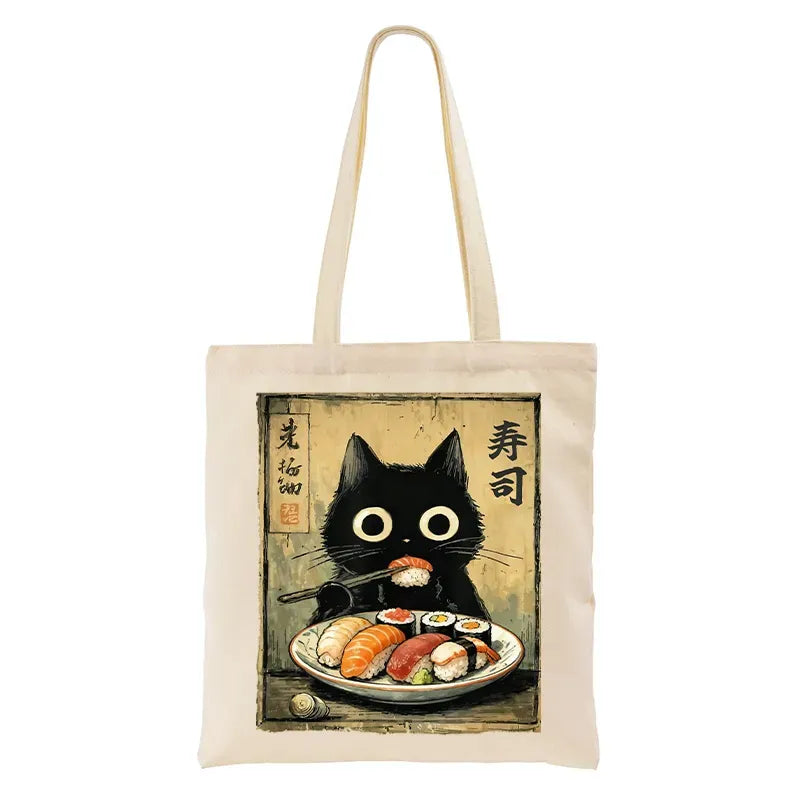 vintage japanese sushi cat tote bag