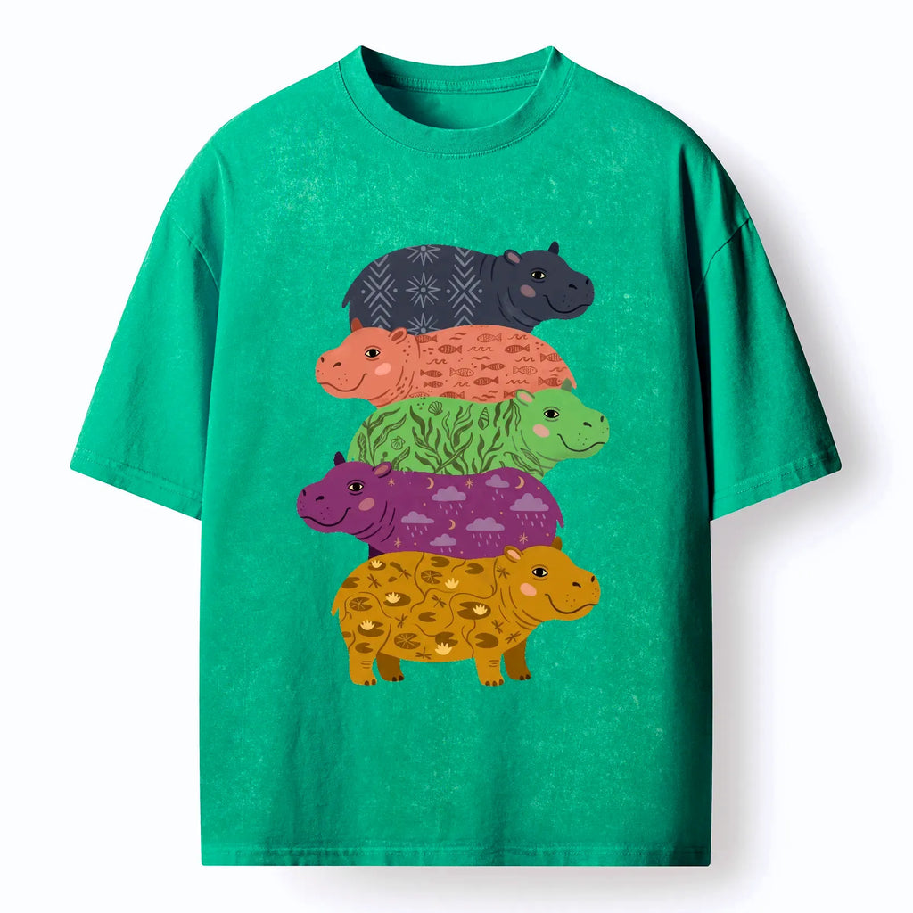 Kyoto-Lion Stack Of Moodengs Washed T-Shirt