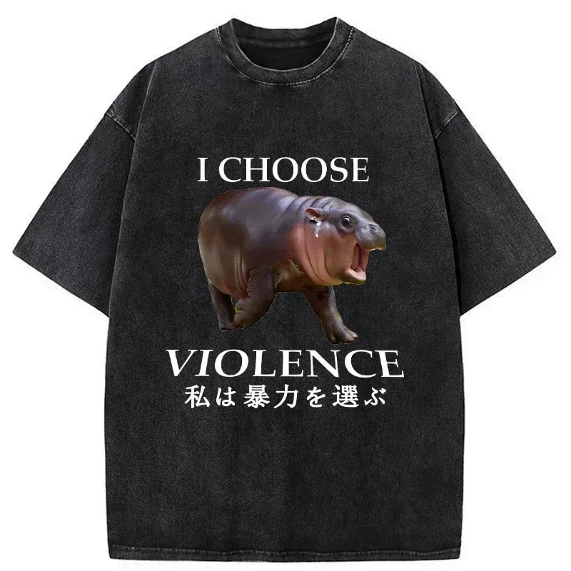 Kyoto-Lion Moo Deng Choose Violence Washed T-Shirt
