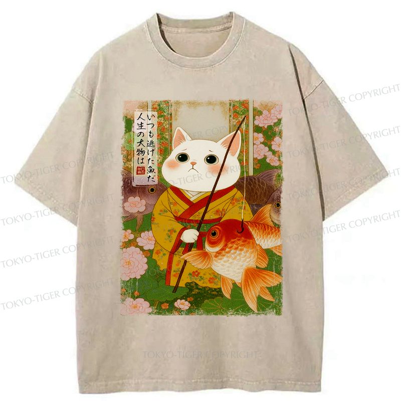 Kyoto-Lion A Tale of Cat and Fish Washed T-Shirt