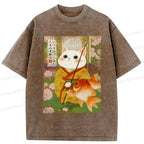 Kyoto-Lion A Tale of Cat and Fish Washed T-Shirt