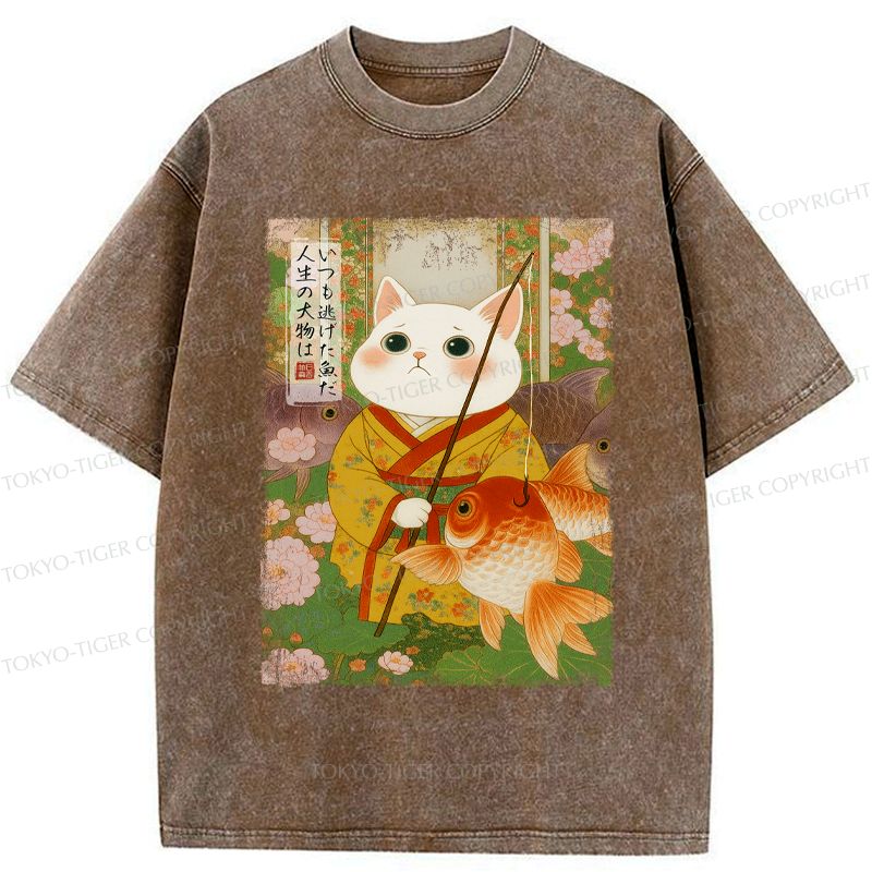 Kyoto-Lion A Tale of Cat and Fish Washed T-Shirt