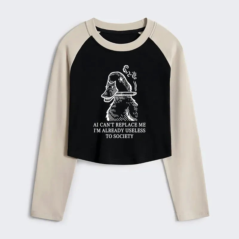 funny smoking duck crop raglan t-shirt
