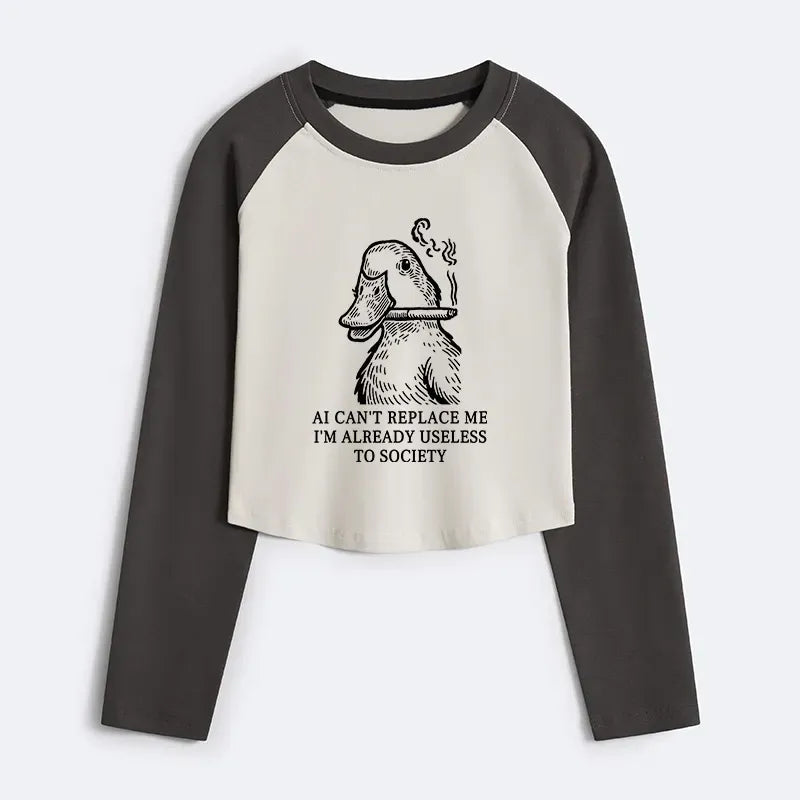funny smoking duck crop raglan t-shirt