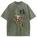 Washed Japanese Frog T-Shirt for Vacation