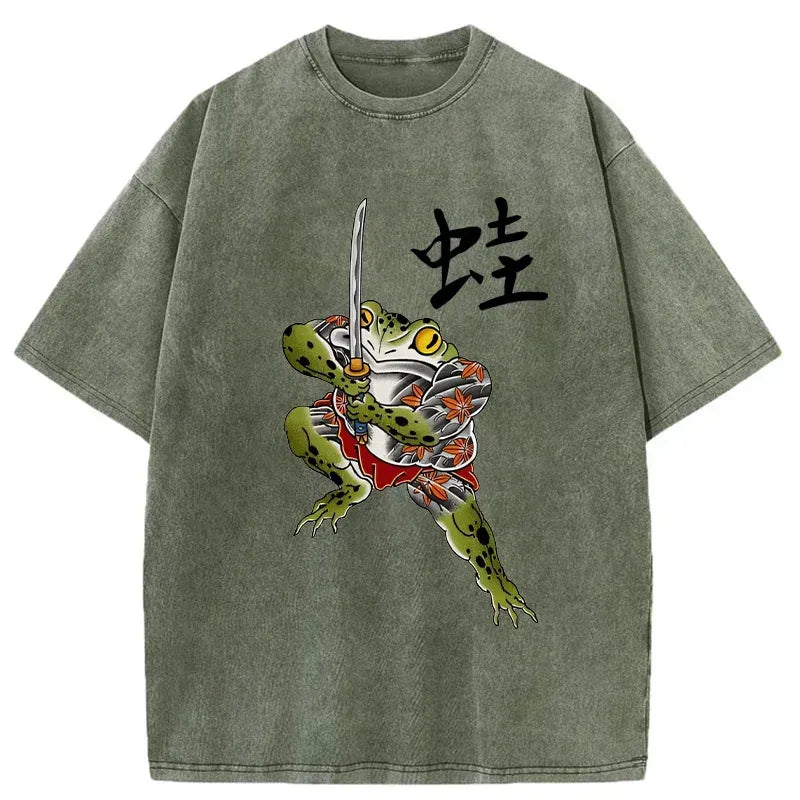 Washed Japanese Frog T-Shirt for Vacation