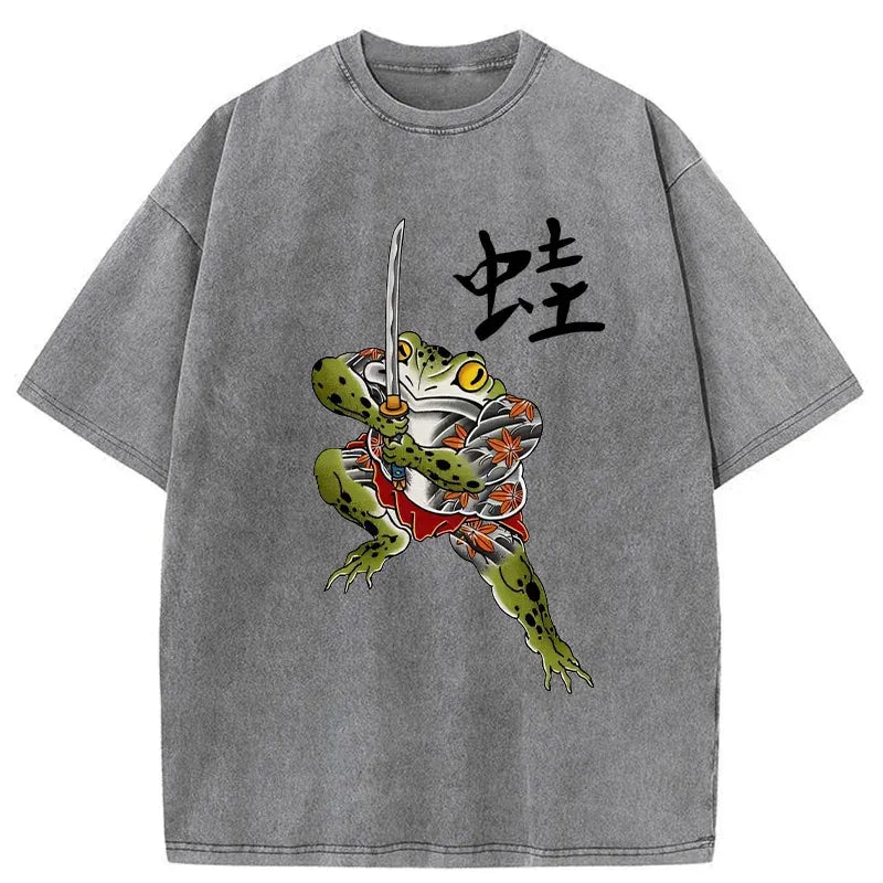 Kyoto-Lion Scary Frog Samurai Washed T-Shirt