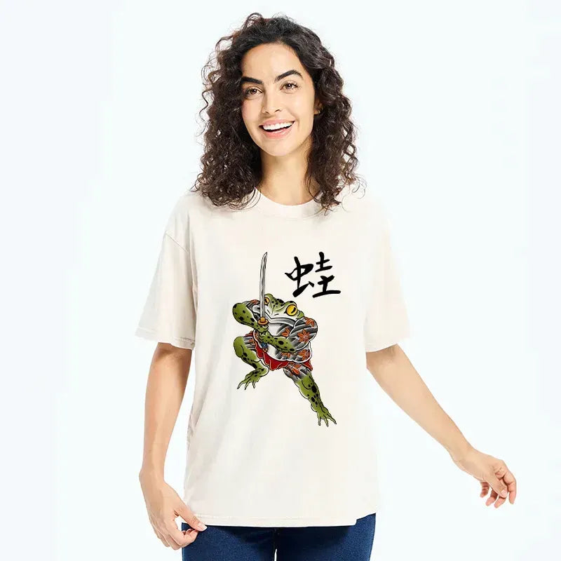 Kyoto-Lion Scary Frog Samurai Washed T-Shirt