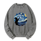 Kyoto-Lion Starry Night Black Cat Washed Sweatshirt