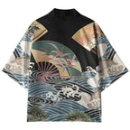 Kyoto-Lion Kanagawa Wave Hand Fan Kimono Cardigan